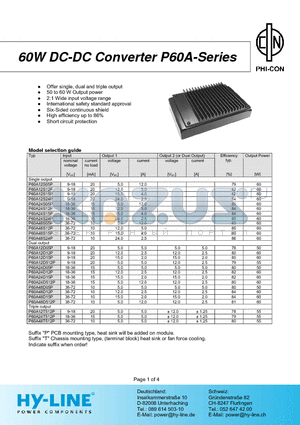 P60A12D05P datasheet - 60W DC-DC Converter P60A-Series