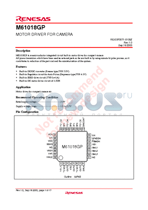 M61018GP datasheet - MOTOR DRIVER FOR CAMERA