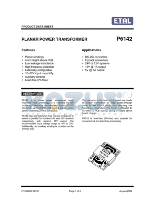 P6142 datasheet - PLANAR POWER TRANSFORMER