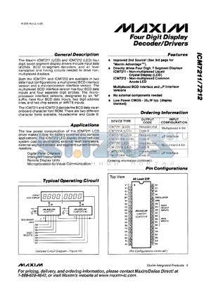 ICM7211M datasheet - Four Digit Display Decoder/Drivers