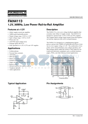 FAN4113 datasheet - 1.2V, 36MHz, Low Power Rail-to-Rail Amplifier