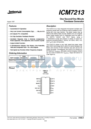 ICM7213 datasheet - One Second/One Minute Timebase Generator