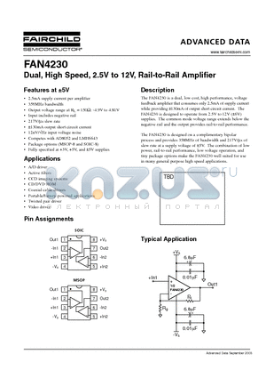 FAN4230 datasheet - Dual, High Speed, 2.5V to 12V, Rail-to-Rail Amplifier