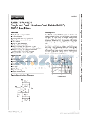 FAN4174IS5X_NL datasheet - Single, Ultra-Low Cost, Rail-to-Rail I/O, CMOS Amplifier