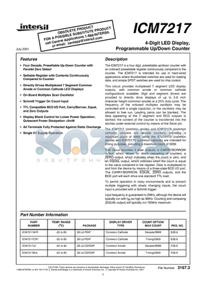 ICM7217IJI datasheet - 4-Digit LED Display, Programmable Up/Down Counter