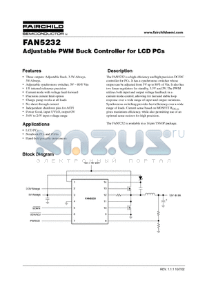 FAN5232 datasheet - Adjustable PWM Buck Controller for LCD PCs