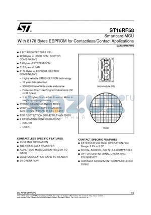 ST16RF58 datasheet - Smartcard MCU With 8176 Bytes EEPROM for Contactless/Contact Applications