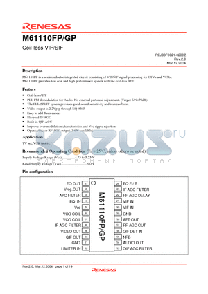 M61110FP datasheet - Coil-less VIF/SIF