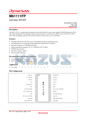 M61111FP datasheet - Coil-less VIF/SIF