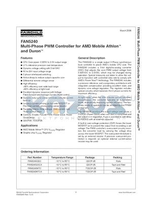 FAN5240MTC datasheet - Multi-Phase PWM Controller for AMD Mobile Athlon and Duron