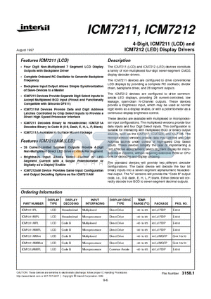 ICM7211AMLPL datasheet - 4-Digit, ICM7211 (LCD) and ICM7212 (LED) Display Drivers