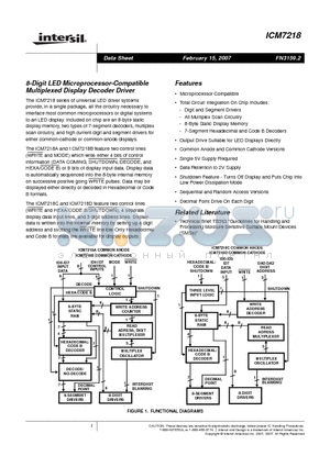 ICM7218AIJI datasheet - 8-Digit LED Microprocessor-Compatible Multiplexed Display Decoder Driver