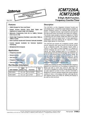 ICM7226A_01 datasheet - 8-Digit, Multi-Function, Frequency Counter/Timer