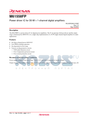 M61558FP datasheet - Power driver IC for 30-W  1-channel digital amplifiers