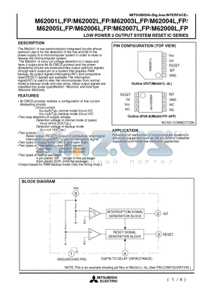 M62008L datasheet - LOW POWER 2 OUTPUT SYSTEM RESET IC SERIES