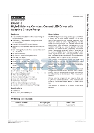 FAN5616 datasheet - High-Efficiency, Constant-Current LED Driver with Adaptive Charge Pump