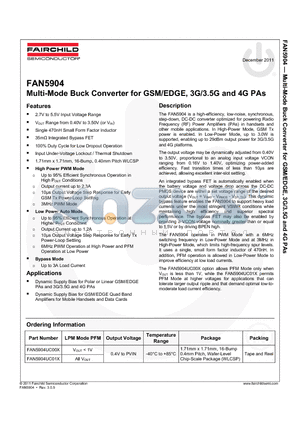 FAN5904 datasheet - Multi-Mode Buck Converter for GSM/EDGE, 3G/3.5G and 4G PAs