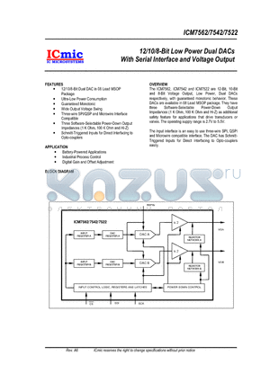 ICM7562 datasheet - 12/10/8-Bit Low Power Dual DACs With Serial Interface and Voltage Output