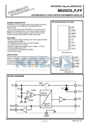 M62023P datasheet - SYSTEM RESET IC WITH SWITCH FOR MEMORY BACK-UP