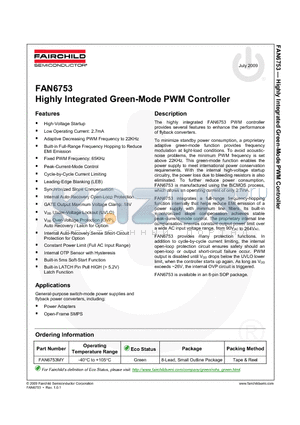 FAN6753MY datasheet - Highly Integrated Green-Mode PWM Controller