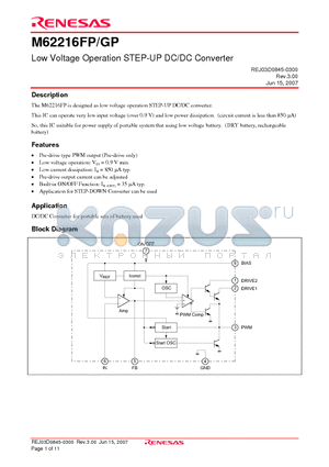 M62216GP datasheet - Low Voltage Operation STEP-UP DC/DC Converter