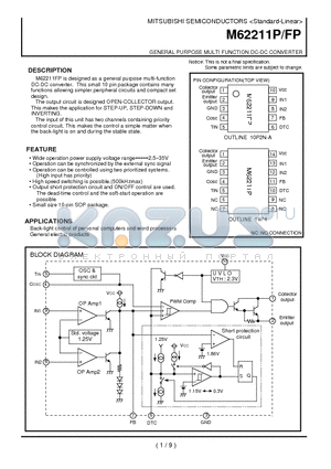 M62211FP datasheet - GENERAL PURPOSE MULTI FUNCTION DC-DC CONVERTER