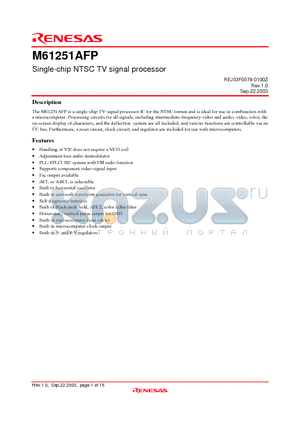 M61251AFP datasheet - Single-chip NTSC TV signal processor