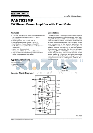 FAN7033MP datasheet - 2W Stereo Power Amplifier with Fixed Gain