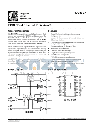 ICS1887M datasheet - FDDI / Fast Ethernet PHYceiverTM