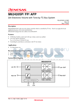 M62420AFP datasheet - 2ch Electronic Volume with Tone by I2C Bus System