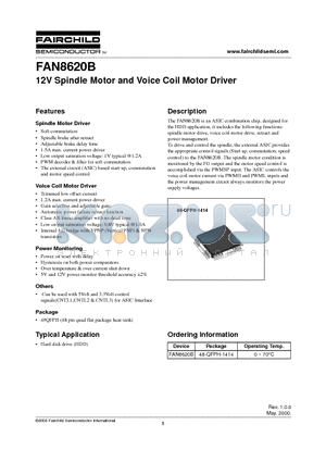 FAN8620B datasheet - 12V Spindle Motor and Voice Coil Motor Driver