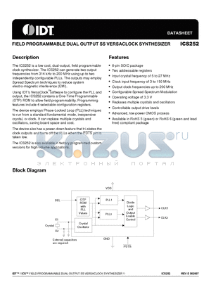 ICS252MI-XXLFT datasheet - FIELD PROGRAMMABLE DUAL OUTPUT SS VERSACLOCK SYNTHESIZER