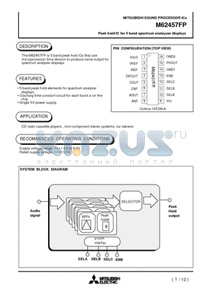 M62457 datasheet - Peak hold IC for 5 band spectrum analayzer displays