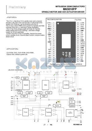 M63010FP datasheet - SPINDLE MOTOR AND 4CH ACTUATOR DRIVER