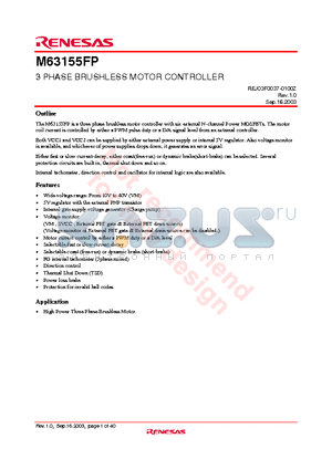 M63155FP datasheet - 3 PHASE BRUSHLESS MOTOR CONTROLLER