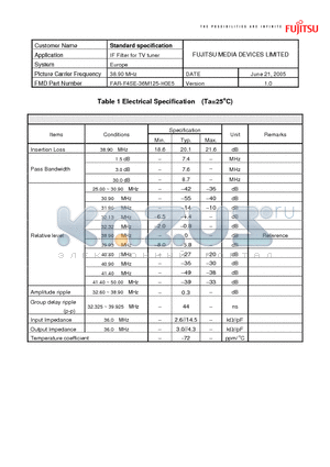 FAR-F4SE-36M125-H0E5 datasheet - IF Filter for TV tuner