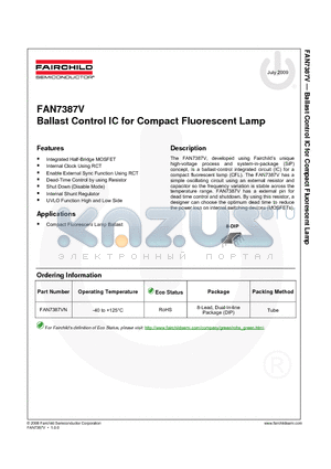FAN7387VN datasheet - Ballast Control IC for Compact Fluorescent Lamp