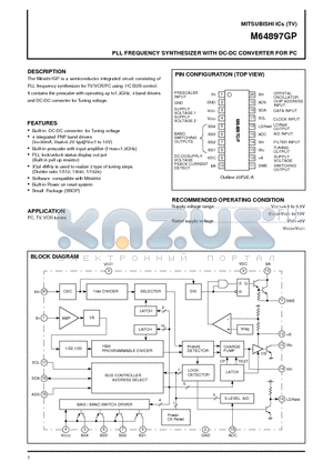 M64897GP datasheet - PLL FREQUENCY SYNTHESIZER WITH DC-DC CONVERTER FOR PC
