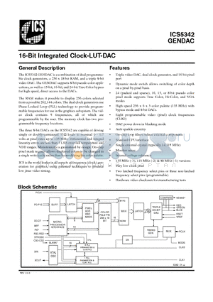 ICS5342 datasheet - 16-Bit Integrated Clock-LUT-DAC