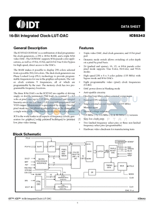 ICS5342 datasheet - 16-Bit Integrated Clock-LUT-DAC