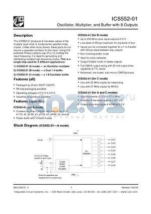 ICS552R-01I datasheet - Oscillator, Multiplier, and Buffer with 8 Outputs