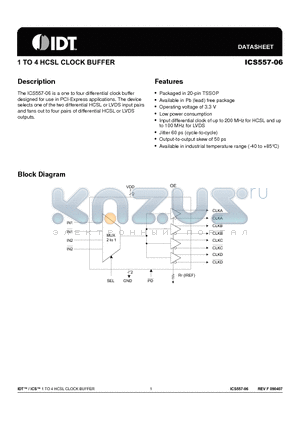 ICS557GI-06LFT datasheet - 1 TO 4 HCSL CLOCK BUFFER