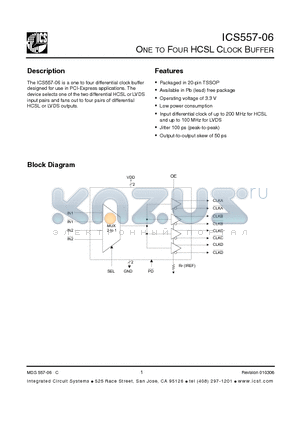 ICS557G-06LFT datasheet - ONE TO FOUR HCSL CLOCK BUFFER