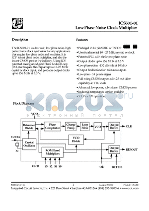 ICS601-01 datasheet - Low Phase Noise Clock Multiplier