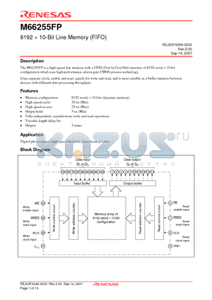 M66255FP datasheet - 8192  10-Bit Line Memory (FIFO)