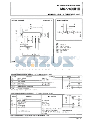 M67749UHR datasheet - 470-490MHz, 12.5V, 7W, FM PORTABLE RADIO