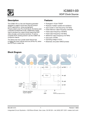 ICS651G-03T datasheet - VOIP Clock Source