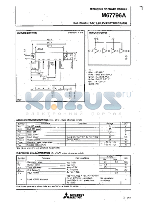 M67796A datasheet - 1240-1300MHz, 7.2V, 1.4W, FM PORTABLE RADIO