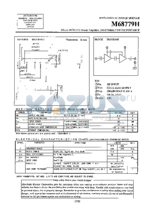 M68779H datasheet - Silicon MOS FET Power Amplifier, 240-270MHz 7.0W FM PORTABLE