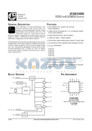 ICS810-06I datasheet - VCXO-TO-6 LVCMOS OUTPUTS